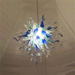 Cobalt Blue Led Chandeliers Indoor Loft Pendant Lamps Hand Blown Glass Ceiling Light for Living Room Art Decoration Lustre 24 Inches