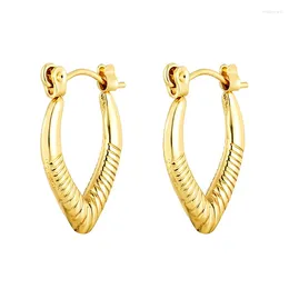 Hoop Earrings Vintage Gold Color Oval Striped For Women Punk Stainless Steel V-shaped Hoops Earring Jewelry Gift Aretes De Mujer