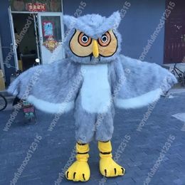 Adult size Grey long-haired owl Mascot Costumes Cartoon Carnival Hallowen Performance Unisex Fancy Games Outfit Holiday Outdoor Advertising Outfit Suit