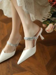 Slippers 2024 Ladies Sandals For Women Summer Baotou Double Wear Thin Heel Pointed High Heels Water Diamond Outer