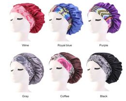Women Satin Night Beauty Salon Sleep Cap Cover Hair Bonnet Hat Silk Head Wide Elastic Band For Curly Springy Hair Chemo Cap4652560