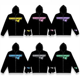 Oversized Full Zip Star Letter Print Goth Punk Men Sweatshirt Coat Pullover Y2K Hip Hop Women Personality Streetwear Hoodie 240108