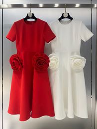 European fashion designer handmade rose short sleeved dress