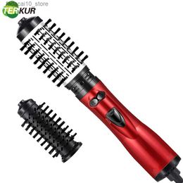 Hair Dryers Rotating Hair Dryer Brush Electric Blow Drier Comb Hot Air Straightener Curler Iron One Step 2 Gears Blower Replaceable 2 Heads Q240109