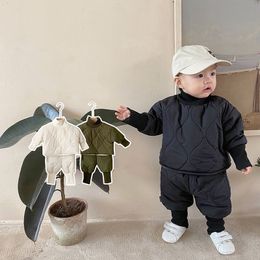 Children's Minimalist Classic Winter Cotton Kids Jacket Two-piece Set For Boys And Girls Plush Set Baby Outdoor Wear