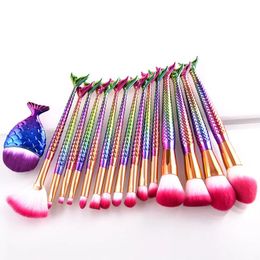 Brushes Saiantth 15pcs 16pcs Mermaid Makeup Brushes Set Fish Tail Small Fat Fish Combination Gradient Colorful Fan Concealer Eyeshadow