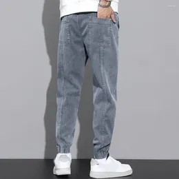 Men's Pants Men Solid Colour Casual Trousers Loose Fit Cargo With Ankle-banded Drawstring Waist Soft Warm Fabric For Fall