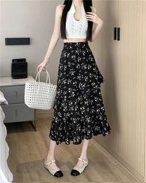 Skirts Summer Design Sense Split High Waist Ruffle Edge Fragmented Flower Skirt Elegant And Style