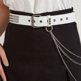 Belts Metal Chaining Pant Chain Rivet Punk Style PU Leather Belt Korean Waist Strap Female Waistband Casual Accessories