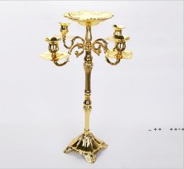 Top rated gold plated floor candelabra 83cm metal candle holder pure gold candleholder with nice flower bowl FWB105925507491