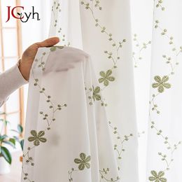 Pastoral Style Embroidery Sheer Curtain for Girls Room Semi Blinds Living Windows Rideaux Cortinas Readymade Fabric 240109