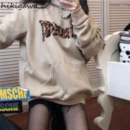 Women's Hoodies Harajuku For Women Fashion Leopard Ear Embroidery Oversized Tops Clothes Teens Thicked Casual Y2k Sweatshirts 27s320