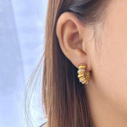 Hoop Earrings Vintage Gold Colour Exquisite Stainless Steel Fashion Women Fine Stud Ear Jewellery Anti Allergic