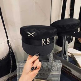 Berets Designer Net Red Explosive Letters Rb Satin Navy Hat Casual Breathable Pilot Socialite Sboy Cap Flat Top 230725ejcoejcoejco