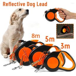 Dog Collars 3/5/8M Neon Reflective Retractable Puppy Lead Extending Pet Leash Tap