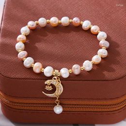 Charm Bracelets Charming Pearl Bracelet With Moon Micro Pave Beads Ins Jewelry Set For Women Italian Fashion Accessory Gifts