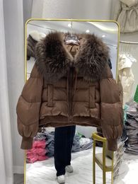 s Winter Short Thicken Warm 90% Goose Down Jacket Women Super Large Real Raccoon Fur Collar Female Overcoat 240108