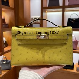 Designer handbags bag 22cm crossbody 10A mirror quality Outer Stitching Brand total Handmade real Ostrich skin yellow many color Classic Large with original box