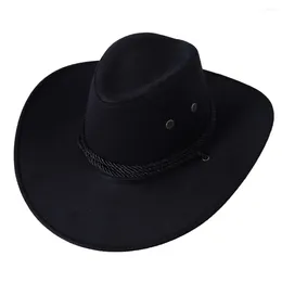 Berets Men's Wide Brim Vintage Cowboy Hats With Adjustable Rope Outdoor Sun Hat Casual Solid Colour Boater Trilby Caps