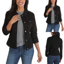Womens Casual Cropped Denim Jacket Western Basic Lapel Button Up Long Sleeve Trucker Jean Biker Coat Tops 240108