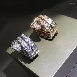 Cluster Rings The High Quality Titanium Steel Classic Wide Version Snake-shaped Three-circle Full Diamond Ring For Women