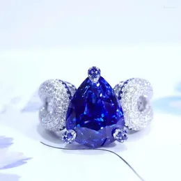 Cluster Rings SFL2024 Sapphire Ring Real Pure 18K Natural Royal Blue Gemstones 10.07ct Diamonds Stones Female