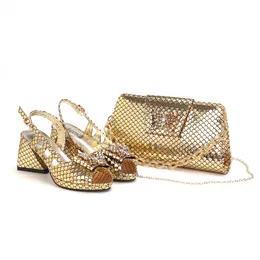 Dress Shoes Italian Hollow Design Women Matching Bag In Gold Color Mature African Ladies Comfortable Heels Sandals For Party