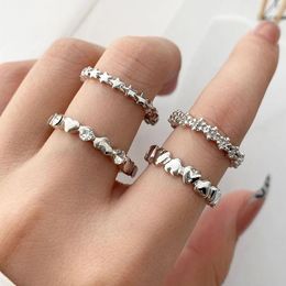 Cluster Rings 4Pcs Adjustable Open For Women Men Retro Snake Heart Hollowed Personalized Creative Finger Y2K Accessories Jewelry Gifts
