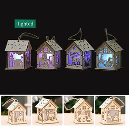 Christmas log cabin Hangs Wood Craft Kit Puzzle Toy Christmas Wood House with candle light bar Home Christmas Decorations gift2013356