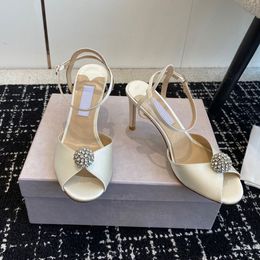 Sandals Pearl Decoration Silk High-heeled Ankle Rhinestone Crystal Shoes Designer Stiletto Dinner 6.5cm 8.5cm 10cm