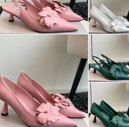 Luxury Rose Nappa Leather Sling Back Pumps with fashion Amita Flowers sandal designer Women spike Slender high heels Jimmy Shoes choo