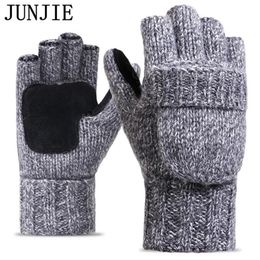 2017 Thick Male Fingerless Gloves Men Wool Winter Warm Exposed Finger Mittens Knitted Warm Flip Half Finger Gloves High Quality295l