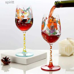 Wine Glasses Creative Christmas Themed Wine Glasses Hand Painted Crystal Red Wine Glass Atmosphere Feeling Tall Cup Decoration YQ240105