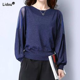 Women's Sweaters 2024 Spring And Autumn French High End Elegant Commuting Simple Thread Round Neck Hollow Bat Sleeves Loose Knitwear