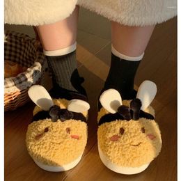 Slippers ASIFN Women's Cotton At Home With Soft Soles Prevent Slipping And Cute Little Bees Students Girls Keep Warm Shoes