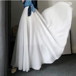 Dress Long Linen Maxi Skirt Women Elegant Pleated Vintage Boho Casual Cotton Beach Summer Saia ALine Ladies Feminina White Skirts