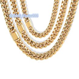 2022 Hot-sale Curb Cuban Link Chain Necklace Environmental Friendly Lock Stainless Steel Basic Punk for Men Women 18 K Gold