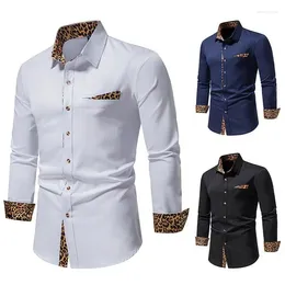 Men's Dress Shirts Men Long Sleeves T-shirt Trendy Leopard Print Casual Shirt Simple Lapel Single Breasted Cardigan Tops