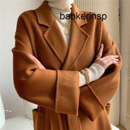 Cashmere Coat Maxmaras Labbro Coat 101801 Pure Wool M Family Wool Labbro Water Wave sided Cashmere Women's Long Lace up Bathrobe Woollen