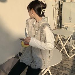 Women's Jackets Sweater Vest Women Leisure Vintage Streetwear Asymmetrical Ribbon Design Fashion Ins Students All-match Outwear Korean Style