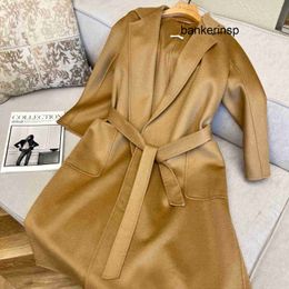 Luxury Coat Maxmaras 101801 Pure Wool Coat Labbro Double sided Cashmere Water Ripple Camel Coat Autumn and Winter Female Star Premium Long Woollen Coat