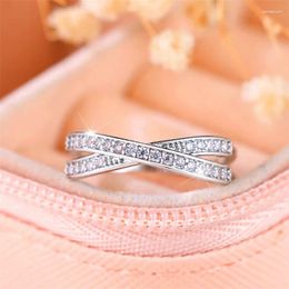 Wedding Rings Cute Female Small White Zircon Stone Ring Silver Colour Cross Engagement For Women Charm Jewellery