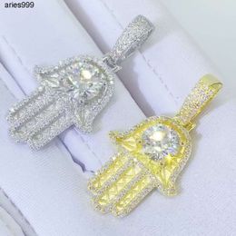 925 Silver Vermeil Necklace Iced Out Vvs Moissanite Diamonds Hamsa Pendant Tennis Chain Set Hip Hop Jewellery for Men Women Rapper