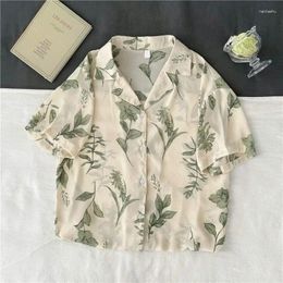 Women's Blouses Shirts Women Match Fashion Causal Floral Vintage Basic Notched Short Sleeve College Wind Woman Top