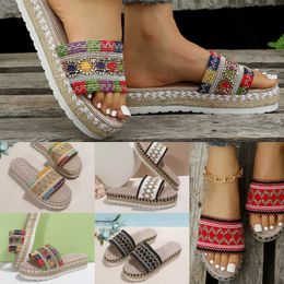 designer slides Summer Flat Womens Shoes Hemp Rope Set Foot Beach mule Sandals Outdoor All-match Casual Slippers mules Large Size Women Sandals