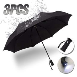 3PCS Umbrella Vinyl sunshade umbrella rain and sunshine dualuse Rotating LED flashlight automatic 240109