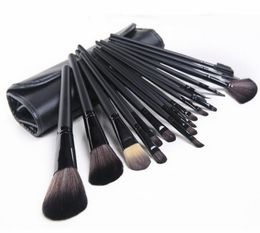 BlackBrown handle 18Pcs Professional Makeup Brushes set Cosmetic Brush Set Kit Tool Roll Up Case DHL4733942