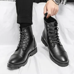 Boots Men Motorcycle Male Shoes Platform For Comfortable Fashion Wear-Resistant Outdoor Casual High Top Non-slip