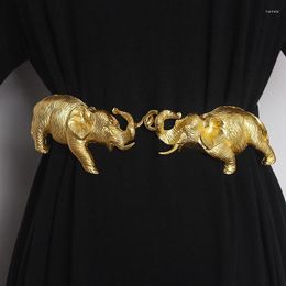 Belts Women's Runway Fashion Genuine Leather Gold Elephant Cummerbunds Female Dress Corsets Waistband Decoration Belt TB2539