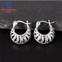 Hoop Earrings MeiBaPJ Real S925 Sterling Silver Vintage Hollow Female Ear Buckle For Women Fine Fashion Charm Weddings Jewellery